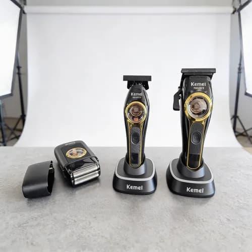 Maletín Clipper + Trimmer + Shaver Profesional Premium Kemei Dorado