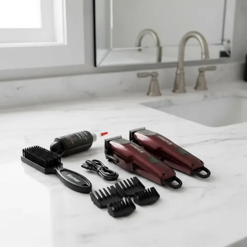 Kit Clipper + Trimmer + Accesorios 7500rpm Kemei Marrón