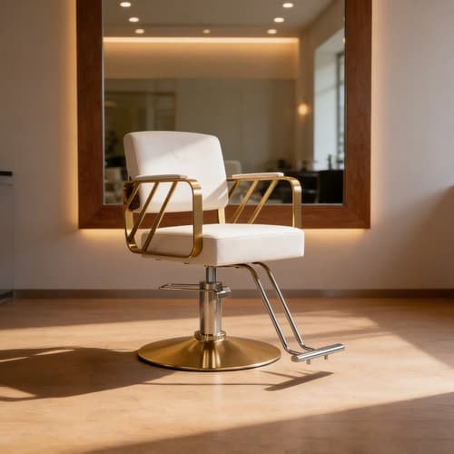 Sillon Peluquero Ion + Reposapiés Y Estructura Hierro Dorado Dorado Fijo Redonda