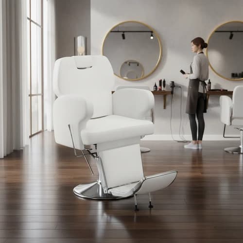 Sillón Barbero Hidráulico Helix Reclinable Y Con Reposapiés Blanco Reclinable Redonda