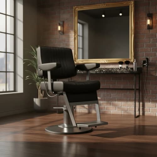 Sillón Barbero Hidráulico Apex Reposapies Negro Behmont Negro Tapizado Redonda