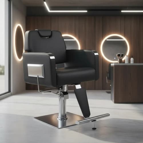 Sillón Peluquero Hidráulico Axis Con Apoyacabeza Reposapiés Negro Reclinable Cuadrada