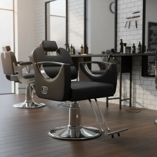 Sillón Peluquero Hidráulico Pulse Con Apoyacabeza Reposapiés Negro Reclinable Redonda
