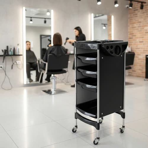 Carrito Ayudante 6 Cajones Barbería/peluquería Behmont Atena Negro