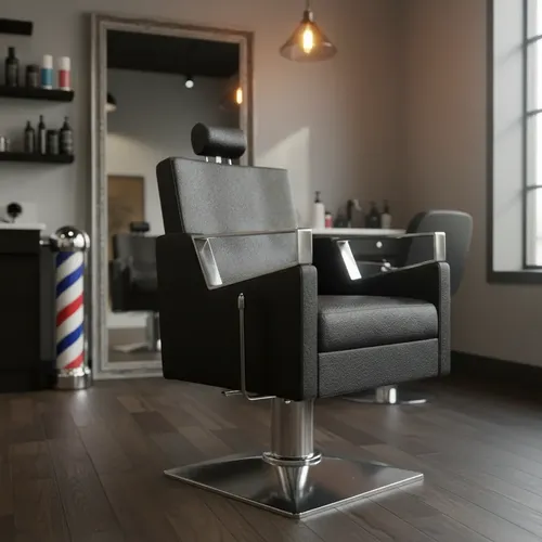 Sillón Peluquero Hidráulico Titan Apoyacabezas Y Reposapiés Negro Reclinable Cuadrada