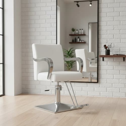 Sillón Peluquero Hidráulico Prime Y Con Reposapiés Blanco Reclinable Cuadrada