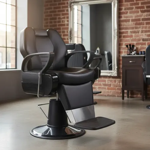 Sillón Barbero Hidráulico Core Con Apoyacabeza Y Reposapiés Negro Reclinable Redonda