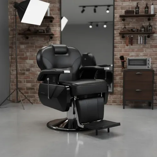 Sillón Barbero Hidráulico Volta Reclinable Y Con Reposapiés Negro Reclinable Redonda