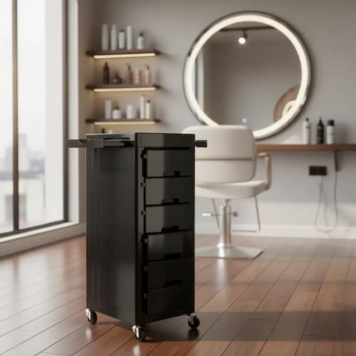 Carro Ayudante Peluquería Premium 6 Cajones Behmont Negro
