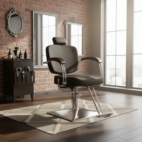 Sillón Barbero Hidráulico Elite Con Apoyacabeza Y Reposapiés Negro Reclinable Cuadrada