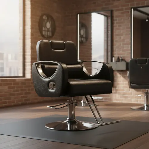 Sillón Peluquero Hidráulico Shy Con Apoyacabezas Y Reposapié Negro Reclinable Redonda